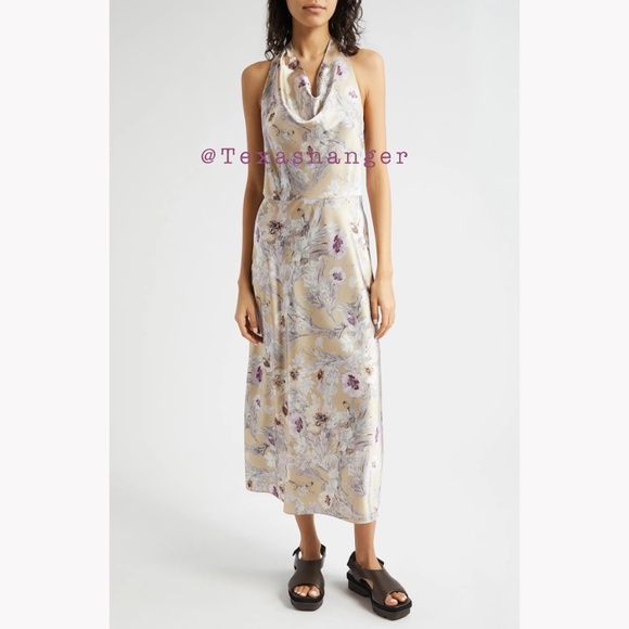 NWT Vince Wild Flower Cowl-Neck Halter Dress Size 2 Sand - Picture 1 of 16